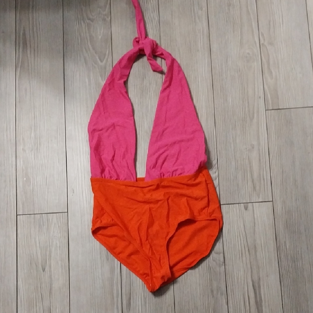 Pink and Orange Halter Swimsuit